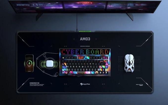 Angry miao 無線充電滑鼠墊,大型 RGB 遊戲桌墊,快速無線充電區域,延長防滑滑鼠墊,適合辦公室和遊戲,耐用防水表面:圖片 7