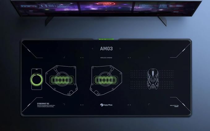 Angry miao 無線充電滑鼠墊,大型 RGB 遊戲桌墊,快速無線充電區域,延長防滑滑鼠墊,適合辦公室和遊戲,耐用防水表面:圖片 8