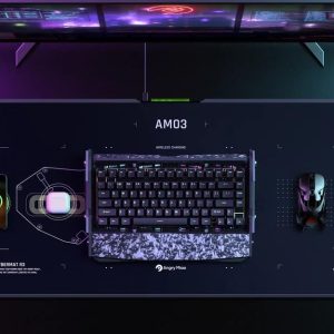 Angry miao 無線充電滑鼠墊,大型 RGB 遊戲桌墊,快速無線充電區域,延長防滑滑鼠墊,適合辦公室和遊戲,耐用防水表面