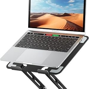 tounee 筆記型電腦支架,適用於書桌,可調節電腦支架,附 360° 旋轉底座,符合人體工學的筆記型電腦立架,適用於 MacBook Pro Air,所有筆記型電腦 10-15.6 英吋 - 黑色