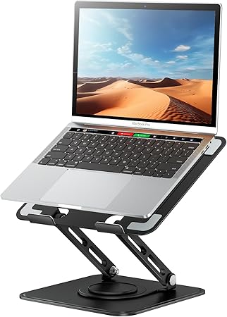 tounee 筆記型電腦支架,適用於書桌,可調節電腦支架,附 360° 旋轉底座,符合人體工學的筆記型電腦立架,適用於 MacBook Pro Air,所有筆記型電腦 10-15.6 英吋 - 黑色