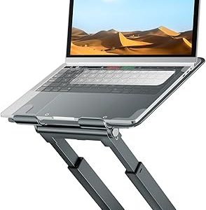 tounee 筆記型電腦支架 適用於桌子 可調整高度 伸縮電腦支架 附拉出設計 人體工學筆電支架 適用於所有筆記型電腦 10-17 英吋(約 25.4-43.2 公分)灰色