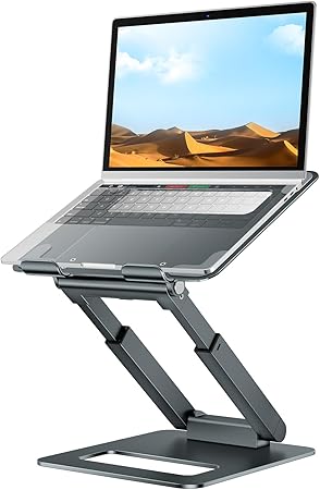 tounee 筆記型電腦支架 適用於桌子 可調整高度 伸縮電腦支架 附拉出設計 人體工學筆電支架 適用於所有筆記型電腦 10-17 英吋(約 25.4-43.2 公分)灰色