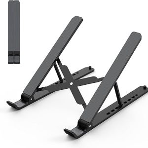 Tonmom 筆記型電腦支架,適用於書桌,可調節筆記型電腦立架 ABS+矽膠可折疊可攜式筆記型電腦架,通風冷卻筆記型電腦安裝架,適用於 10-15.6 吋筆記型電腦,平板電腦 - 黑色