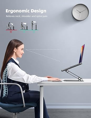 Lamicall 可調式筆記型電腦支架,可攜式筆記型電腦立架,鋁製筆記型電腦支架,適用於桌面,可折疊,符合人體工學的電腦筆記型電腦支架,適用於 MacBook Air Pro、Dell XPS,HP (10-17.3 英吋) - 黑色:圖片 2