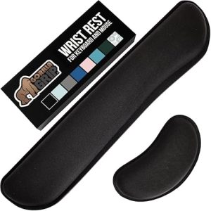 GORILLA GRIP 絲滑記憶泡棉護腕,適用於電腦鍵盤、滑鼠,人體工學設計,適用於緩解打字疼痛,桌墊支撐手和手臂,滑鼠墊休息,防污,2 件式墊,黑色