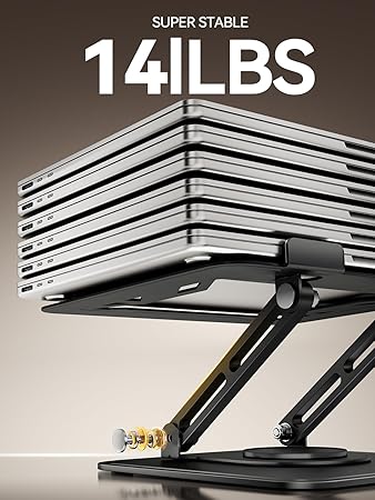 tounee 筆記型電腦支架,適用於書桌,可調節電腦支架,附 360° 旋轉底座,符合人體工學的筆記型電腦立架,適用於 MacBook Pro Air,所有筆記型電腦 10-15.6 英吋 - 黑色:圖片 2
