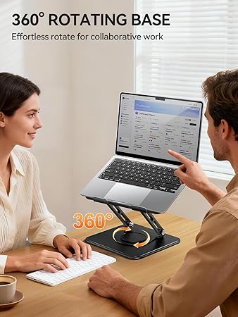 tounee 筆記型電腦支架,適用於書桌,可調節電腦支架,附 360° 旋轉底座,符合人體工學的筆記型電腦立架,適用於 MacBook Pro Air,所有筆記型電腦 10-15.6 英吋 - 黑色:圖片 4