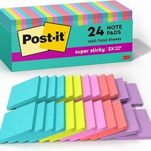 Post-it 超黏便箋,24 個黏性便箋墊,3 x 3 英吋(約 7.6 x 7.6 公分),學校用品,辦公用品,2 倍黏力,Supernova Neons 系列
