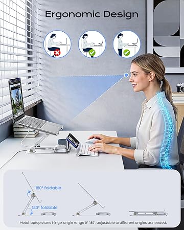 Meifigno 筆記型電腦支架 附無線充電底座,可折疊鋁質 MacBook 支架 附 MagSafe 充電器,適用於 iPhone/iWatch/AirPods,30W USB-C 充電,適用於所有筆記型電腦,附 65W 轉接器:圖片 5
