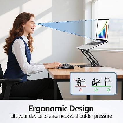 Urmust 筆記型電腦架,人體工學可調式攜帶型超薄筆電支架,附滑鼠墊,相容於 MacBook Air Pro 、Dell 戴爾、HP 惠普、Lenovo 聯想,輕量鋁製,最大支援 15.6 吋:圖片 5