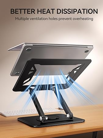 tounee 筆記型電腦支架,適用於書桌,可調節電腦支架,附 360° 旋轉底座,符合人體工學的筆記型電腦立架,適用於 MacBook Pro Air,所有筆記型電腦 10-15.6 英吋 - 黑色:圖片 6