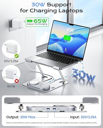 Meifigno 筆記型電腦支架 附無線充電底座,可折疊鋁質 MacBook 支架 附 MagSafe 充電器,適用於 iPhone/iWatch/AirPods,30W USB-C 充電,適用於所有筆記型電腦,附 65W 轉接器:圖片 2
