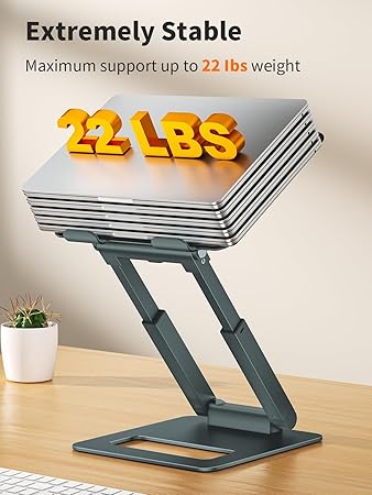 tounee 筆記型電腦支架 適用於桌子 可調整高度 伸縮電腦支架 附拉出設計 人體工學筆電支架 適用於所有筆記型電腦 10-17 英吋(約 25.4-43.2 公分)灰色:圖片 3